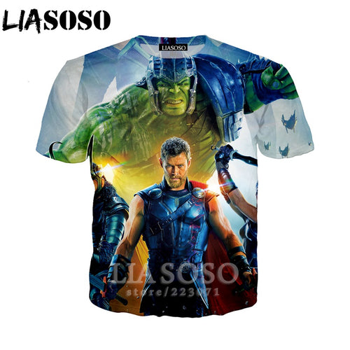 LIASOSO Summer New Men Women Sweatshirt 3D Print Movie Thor Loki T Shirt Fashion Short Sleeve Top Round Nneck Pullover B092-06