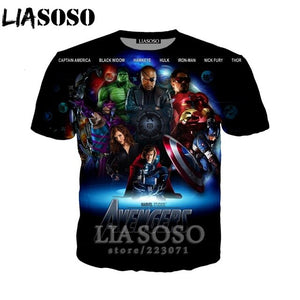 LIASOSO Summer New Men Women Sweatshirt 3D Print Movie Thor Loki T Shirt Fashion Short Sleeve Top Round Nneck Pullover B092-08