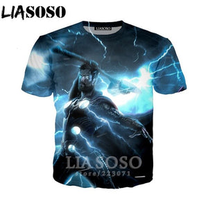 LIASOSO Summer New Men Women Sweatshirt 3D Print Movie Thor Loki T Shirt Fashion Short Sleeve Top Round Nneck Pullover B092-08