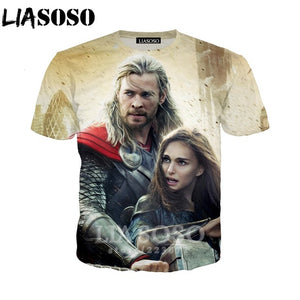 LIASOSO Summer New Men Women Sweatshirt 3D Print Movie Thor Loki T Shirt Fashion Short Sleeve Top Round Nneck Pullover B092-07