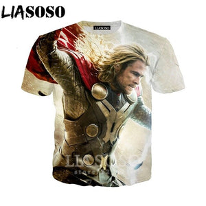 LIASOSO Summer New Men Women Sweatshirt 3D Print Movie Thor Loki T Shirt Fashion Short Sleeve Top Round Nneck Pullover B092-07